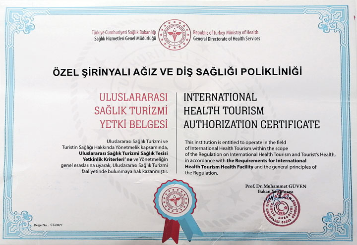 SDC Antalya Smile Studio Certifikat for tilladelse til international sundhedsturisme